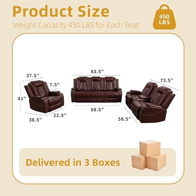 3-Piece Leather Power Recliner Sofa Set - Image 2