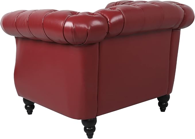 LEVNARY Leather Upholstered Armchair, Mid-Century Modern Single Sofa Chair - Image 7