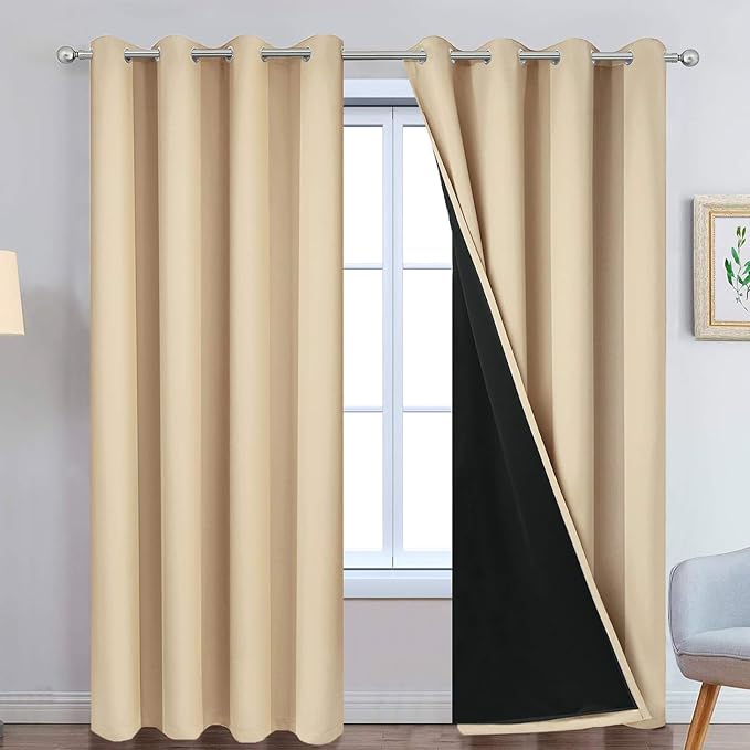 Yakamok Beige 100% Blackout Curtains 90 Inches Long by Yakamok