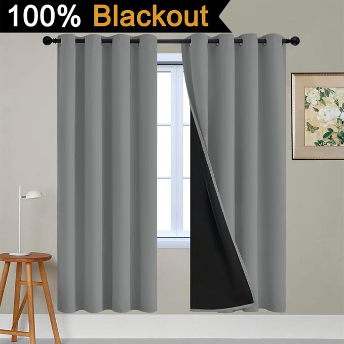 Yakamok Dove Grey 100% Blackout Curtains 72 Inches Long 52" Wide 2 Panel | - Image 2