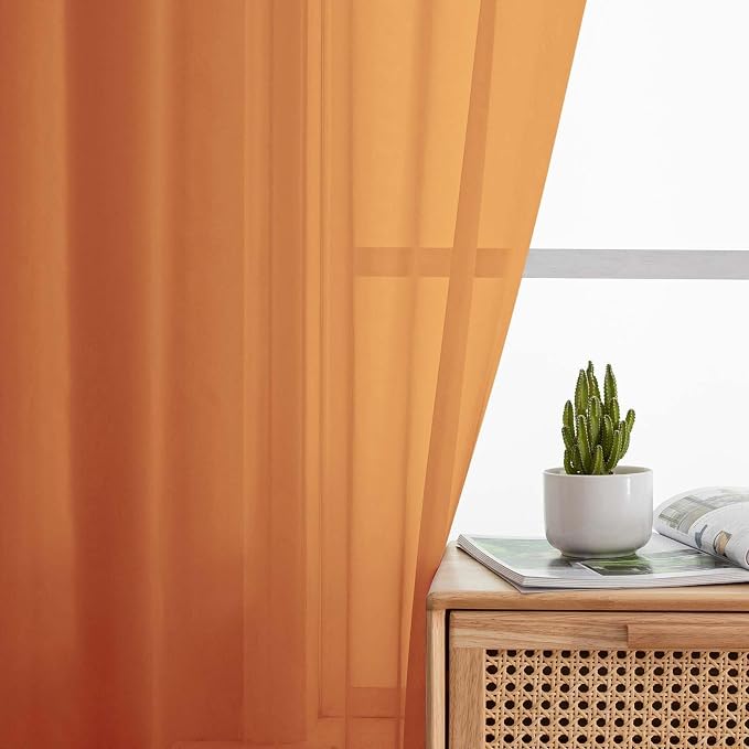 Orange Kitchen Curtains 30 Inch Length Tier 2 PCS, Solid Soft Airy Half Curtains - Image 7