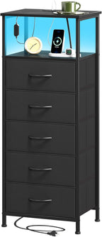 Somdot Black Nightstand with Charging Station and LED Light by Somdot