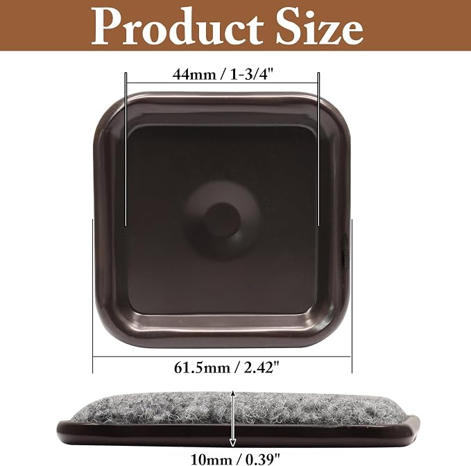 24Pcs Square Metal Felt Furniture Caster Cups, 1-3/4Inch Carpet-Bottom - Image 5