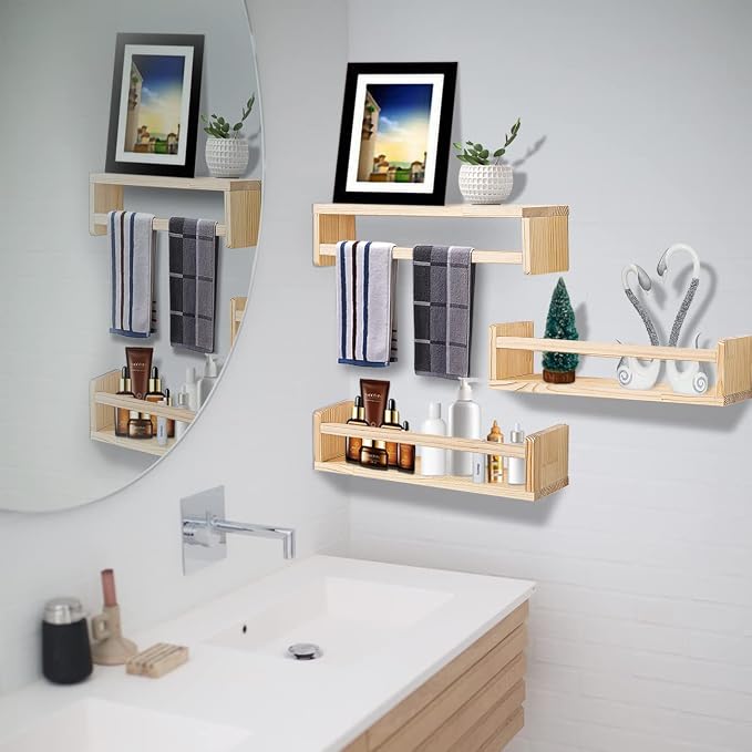 AZSKY Nursery Book Shelves 24 Inch Rustic Natural Wood Floating Shelves - Image 5