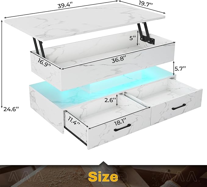 SEDETA 40" Lift Top Coffee Table, Coffee Tables - Image 2