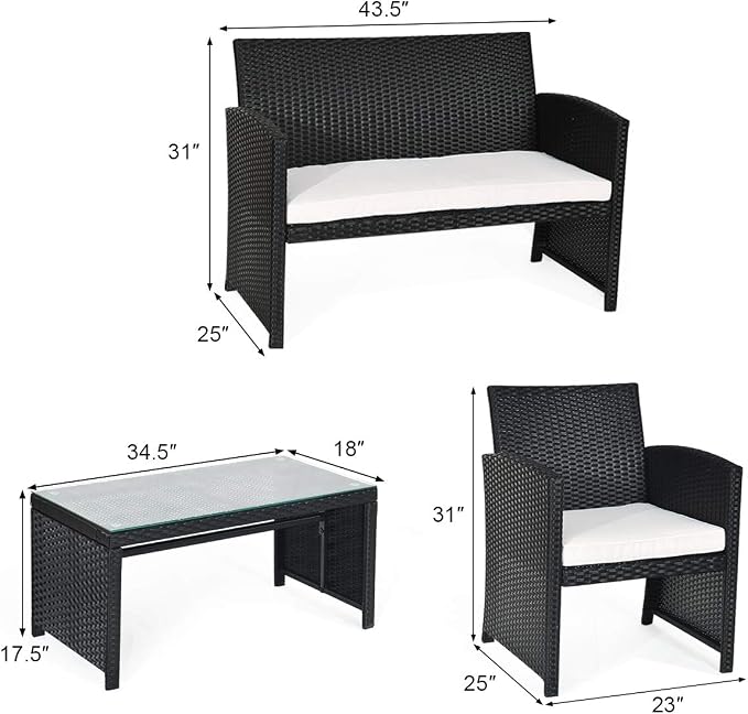 Tangkula Patio Wicker Conversation Furniture Set, Patiojoy Sofa & Table Set w/4 - Image 6