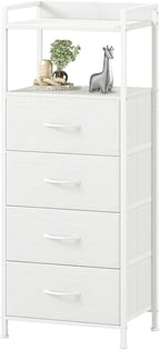 Somdot White Nightstand with 4 Drawers, Vertical Storage Tower Fabric Dresser by Somdot
