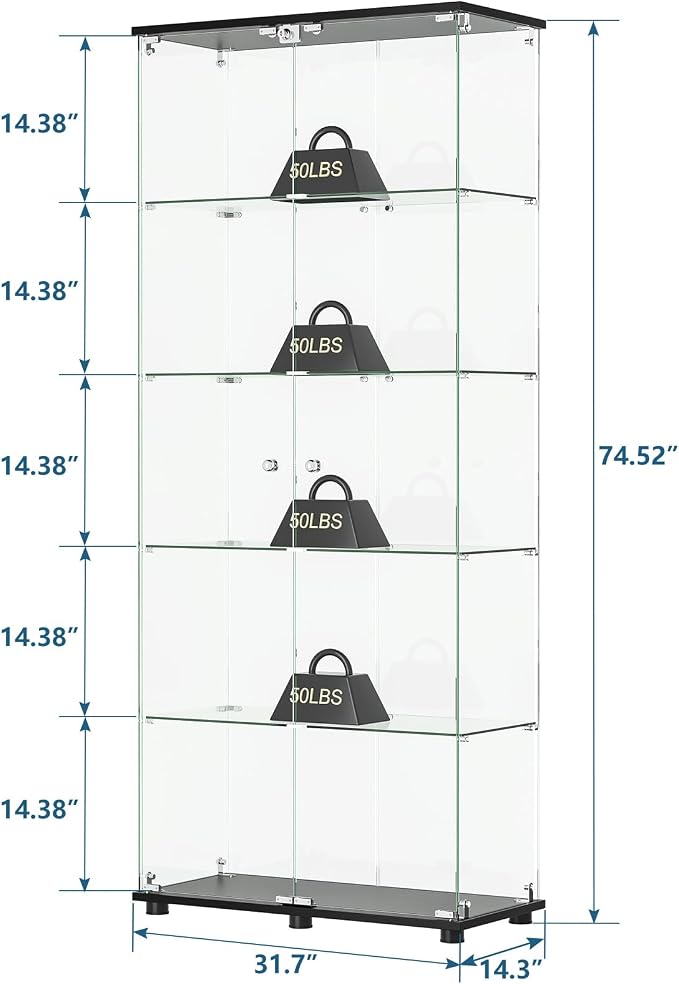 APRILSOUL Glass Display Cabinet 5-Shelf - Image 2