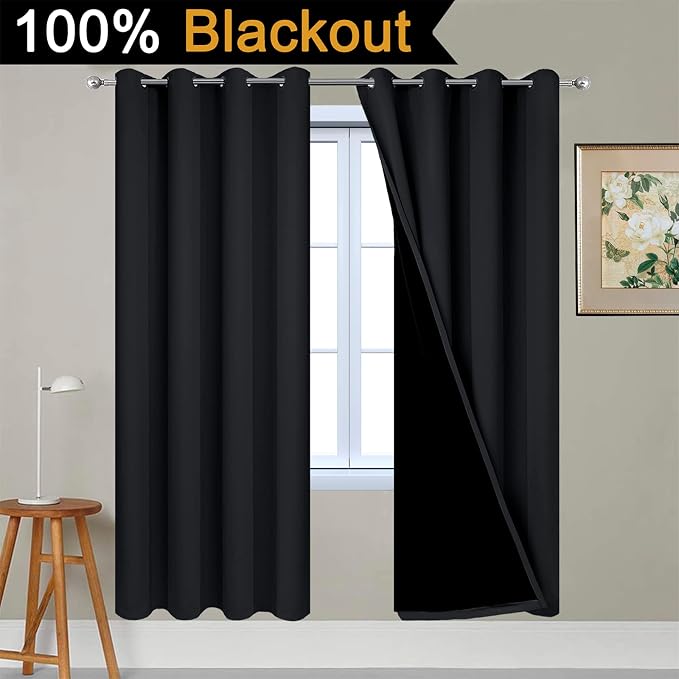 Yakamok Black 100% Blackout Curtains 72 Inches Long - Image 2