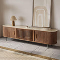 POVISON Fully-Assembled Sliding Tambour Door TV Stand, Mid Century Modern by POVISON
