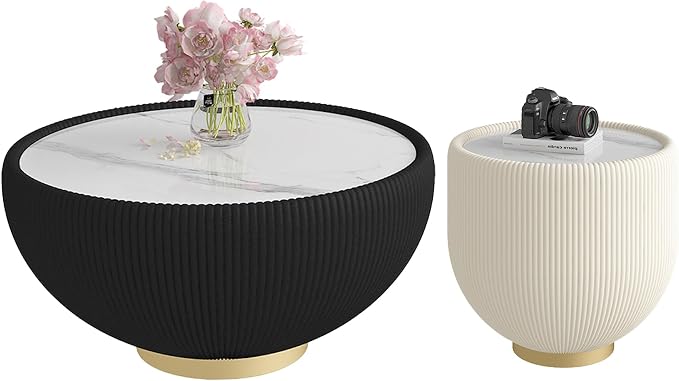 SSLine Bowl-Shape Coffee Table Set of 2 Modern Sintered Stone Top Nesting - Image 8