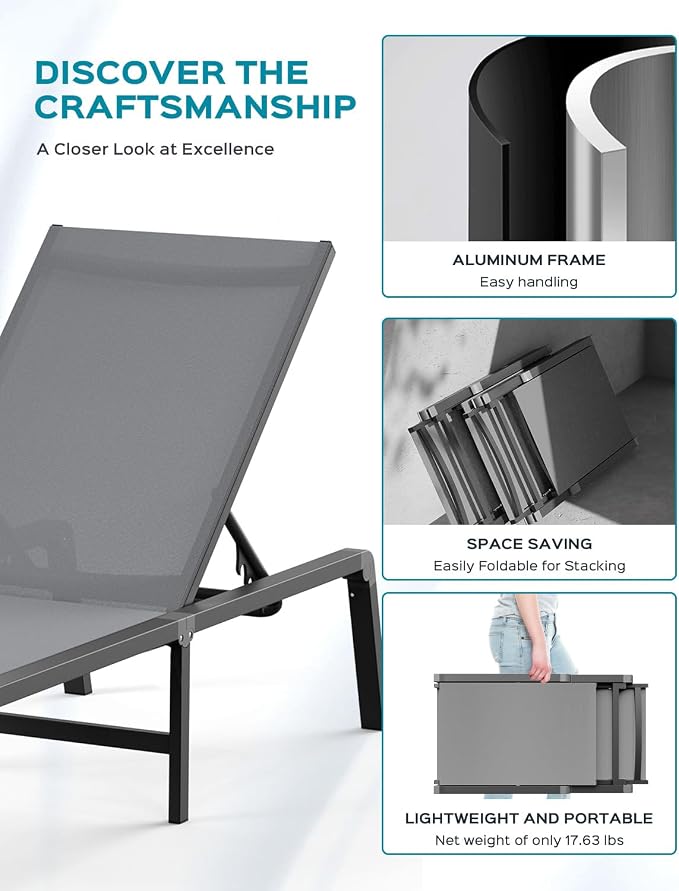 Ciokea Aluminum Foldable Lounge Chairs Set of 2 - Image 4