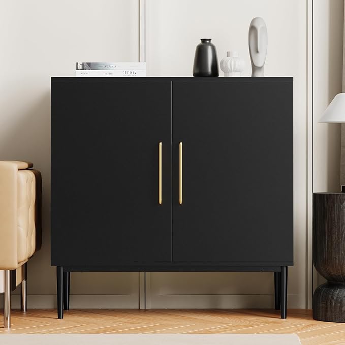 Storage Cabinet with Doors, Modern Black Accent Cabinet, Free Standing Cabinet by REHOOPEX