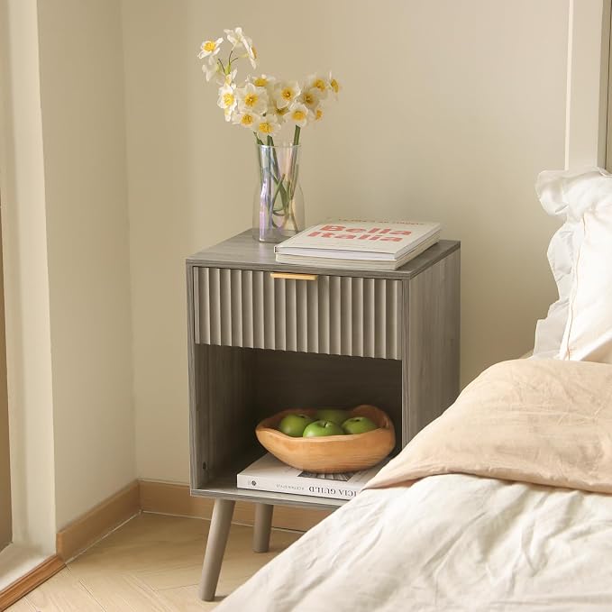 Fultyle Mid Century Modern Nightstand, Wood Bedside Table - Image 3