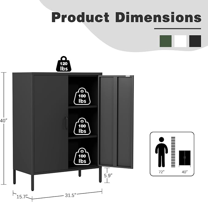 Bevivog Metal Locker Storage Cabinet, Home Office Metal Storage Cabinet Small - Image 3