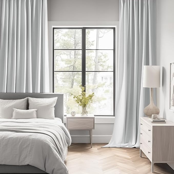 MIULEE Greyish White Back Tab Blackout Curtains 52x108 Inch Long 2 Panels | Rod - Image 2
