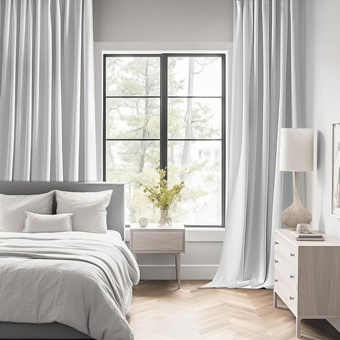 MIULEE Greyish White Back Tab Blackout Curtains 52x72 Inches Long 2 Panels | - Image 2