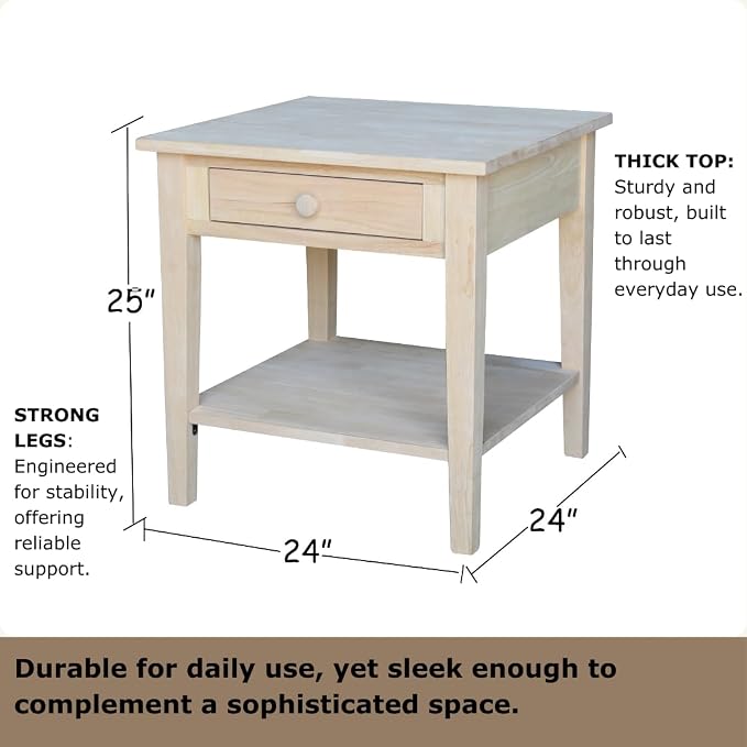 Solid Wood Spencer End Table, Unfinished - Image 3
