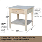 Solid Wood Spencer End Table, Unfinished - Image 3