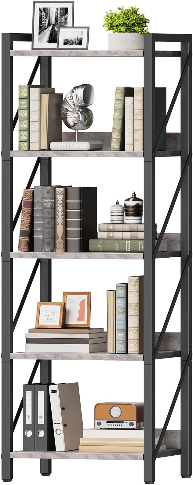 HOOBRO Bookshelf, 5-Tier Industrial Bookcase, Book Shelf Storage Organizer by HOOBRO