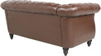 LEVNARY Leather Sofa, Chesterfield Tufted Upholstered 2 Seater Couch, Modern - Image 7