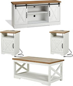 AMERLIFE 4-Piece Farmhouse Table Set Includes Sliding Barn Door TV Stand by AMERLIFE
