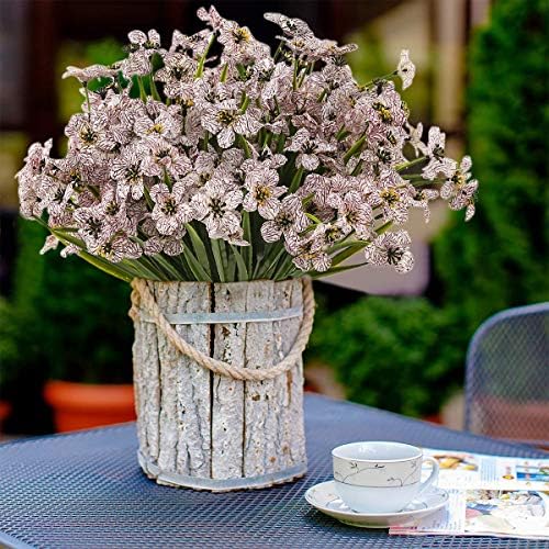 Artificial Outdoor Flowers,8 Bundles UV Resistant Fake Flowers,Artificial Violet Flowers Plastic Faux Flowers Greenery Plants for Outdoor Garden Porch Window Box Decoration(White) - Image 4