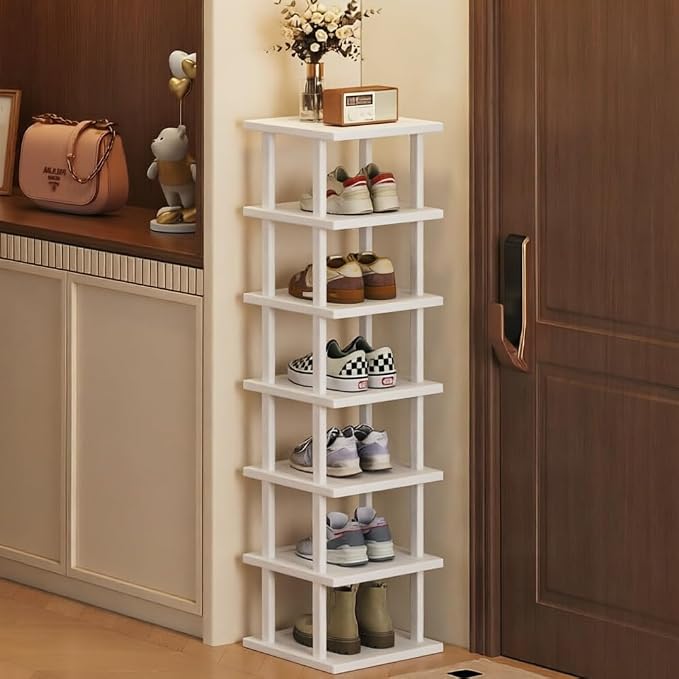 SAN HE Bamboo Shoe Rack 5Tier- Vertical White Shoe Rack - Image 3