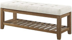 24KF Large Rectangular Upholstered Tufted Linen Ottoman Bench, Padded Bench - Image 5