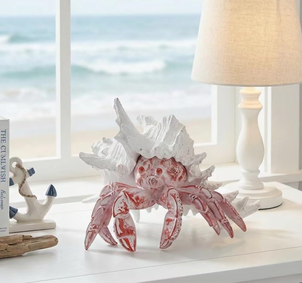 VVGIFTS Hermit Crab with Shell Beach Coastal Statue for Home Shelf Decor - Image 5