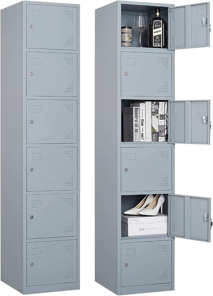 Metal Locker with 6 Doors, Lockable Locker Cabinet by Anxxsu