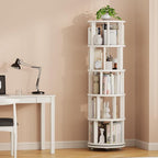Muwuele Solid Wood Rotating Bookshelf on Wheels, 5 Tier, Round Revolving - Image 9
