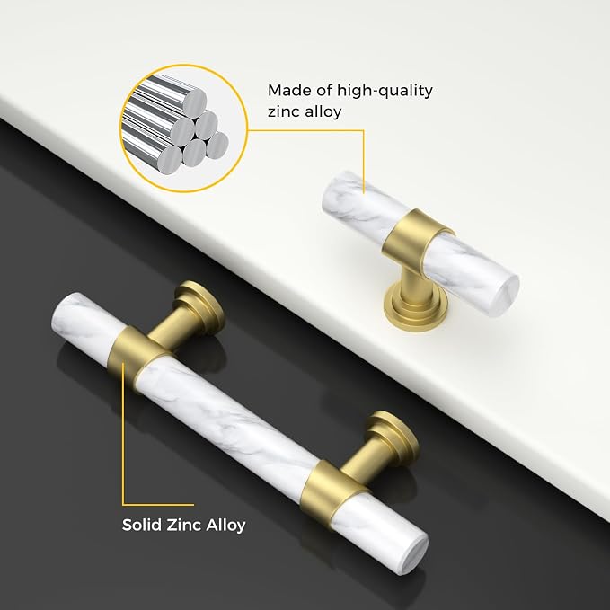 Rergy Cabinet Handles Marble Drawer Pulls and Knobs, T-Bar Hardware - Image 4