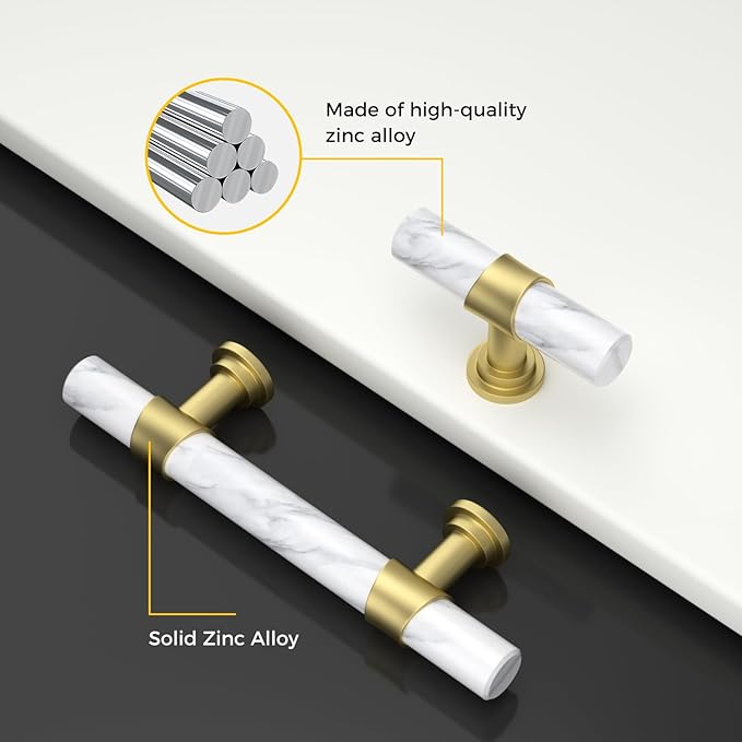 Rergy Cabinet Handles Marble Drawer Pulls and Knobs, T-Bar Hardware - Image 4
