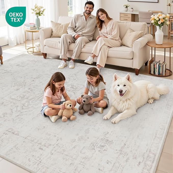 10x14 Area Rugs Living Room: Bedroom Washable Carpet Neutral Cream | Large - Image 7