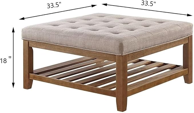 24KF Large Square Upholstered Tufted Linen Ottoman Coffee Table, Large Footrest - Image 2