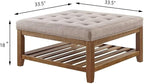 24KF Large Square Upholstered Tufted Linen Ottoman Coffee Table, Large Footrest - Image 2