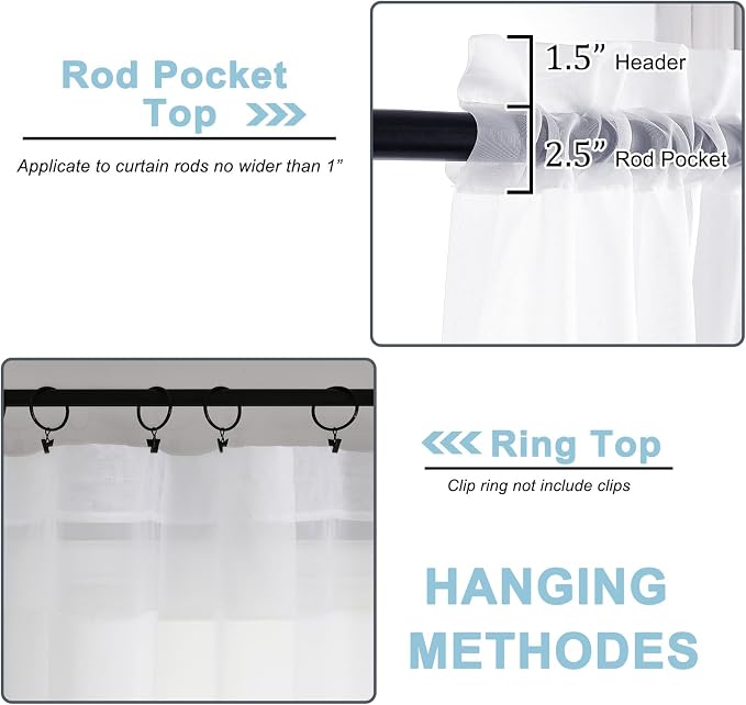 White Sheer Curtains 84 inches Long 2 Panels Set, Sheer White Curtains - Image 4
