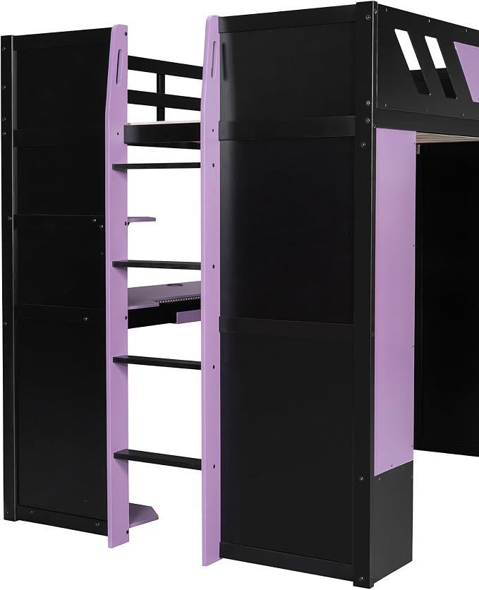 Full Size Wood Loft Bed with Built-in Workstation, Smart Storage, RGB Lighting - Image 8