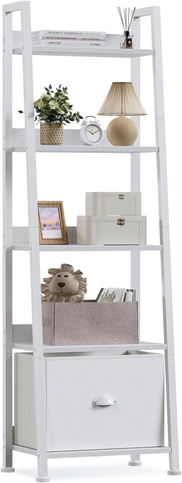 Furologee 5-Tier White Ladder Shelf, Ladder Bookshelf by Furologee