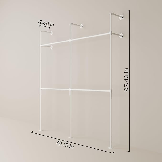 pamo Industrial Pipe Clothing Rack White Metal - Image 2