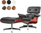 Top Black Grain Leather, Mid Century Chaise Lounge Chair and Ottoman, Modern by MakeHomeBetter