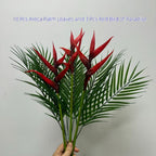 3Pcs Red Bird of Paradise Artificial Flowers with 10 Pcs Areca Palm Leaves - Image 5