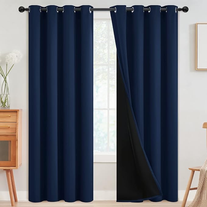 SimpleHome Navy Blue 100% Blackout Curtains Room Darkening Living Room 90 | by SimpleHome