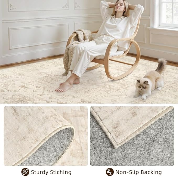 Washable Area Rugs 2x3: Living Room Bedroom Carpet Beige/Brown | Vintage Boho - Image 7