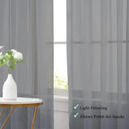 Chyhomenyc Sheer Curtains 63 Inch Length 2 Panels, Charcoal Grey | Light - Image 7