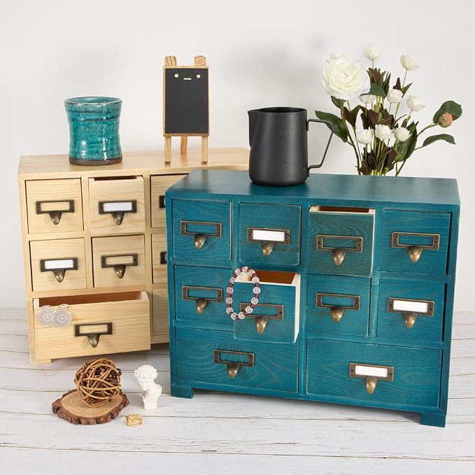 Apothecary Cabinet with 10 Drawers & Labels Rustic Library Card Catalog Cabinet - Image 7