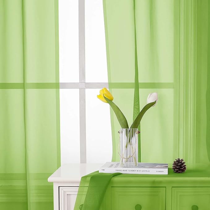 Lime Sheer Curtains 96 Inches Long 2 Panels, Dual Rod Pockets Living Room Decor - Image 7