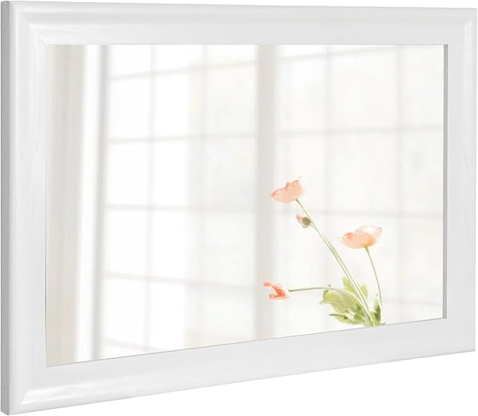 White Wood Mirror for Bathroom, Rectangle Rustic 24 x 36 inch Vanity Mirror for - Image 3