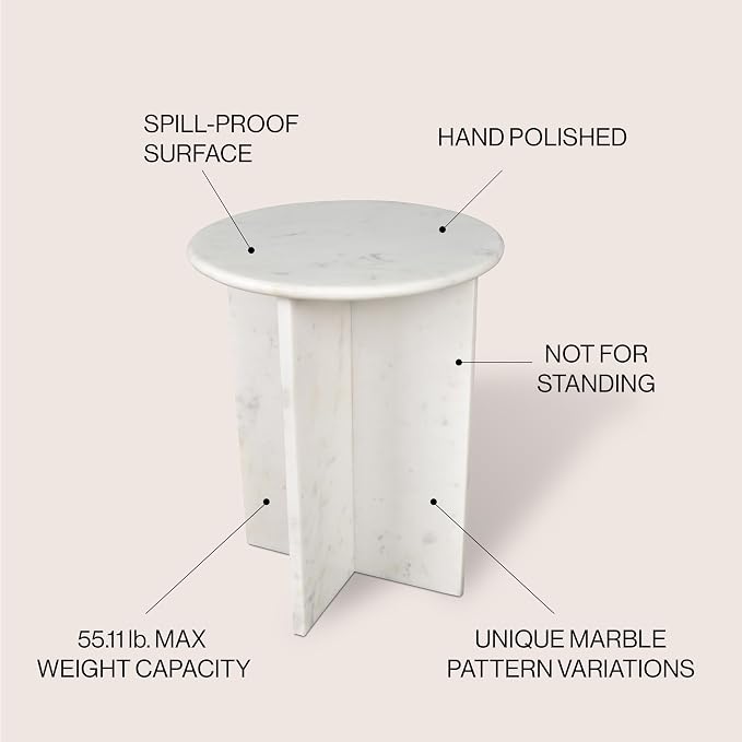 JONATHAN Y Javier Solid White Marble End Table, 17.75" Round Modern Accent Side - Image 4